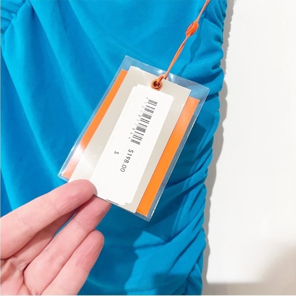 NWT Simon Miller Swizzy Slit Ruched Gathered Taffy Blue Midi Skirt size small - Picture 10 of 10